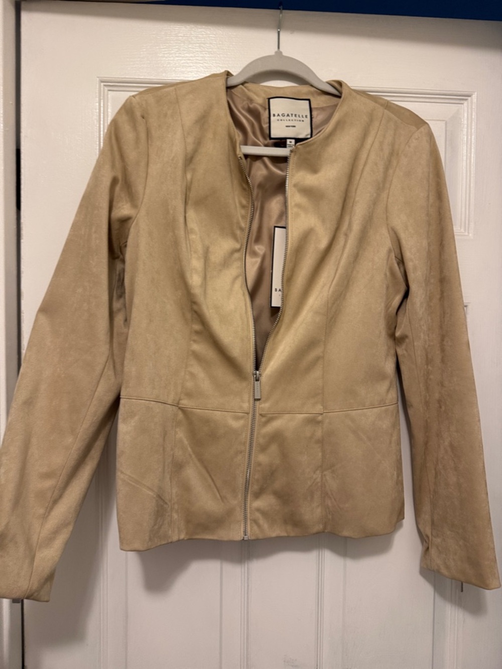 bagatelle Cream Faux Suede Zip-Front Jacket